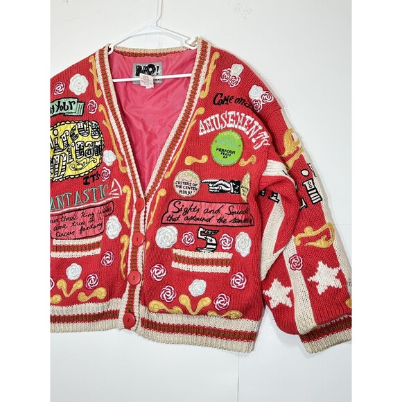 VTG NO! The Jeans Revolt One Size Embroidered Sweater Circus Dream Pink Red RARE - Picture 5 of 16